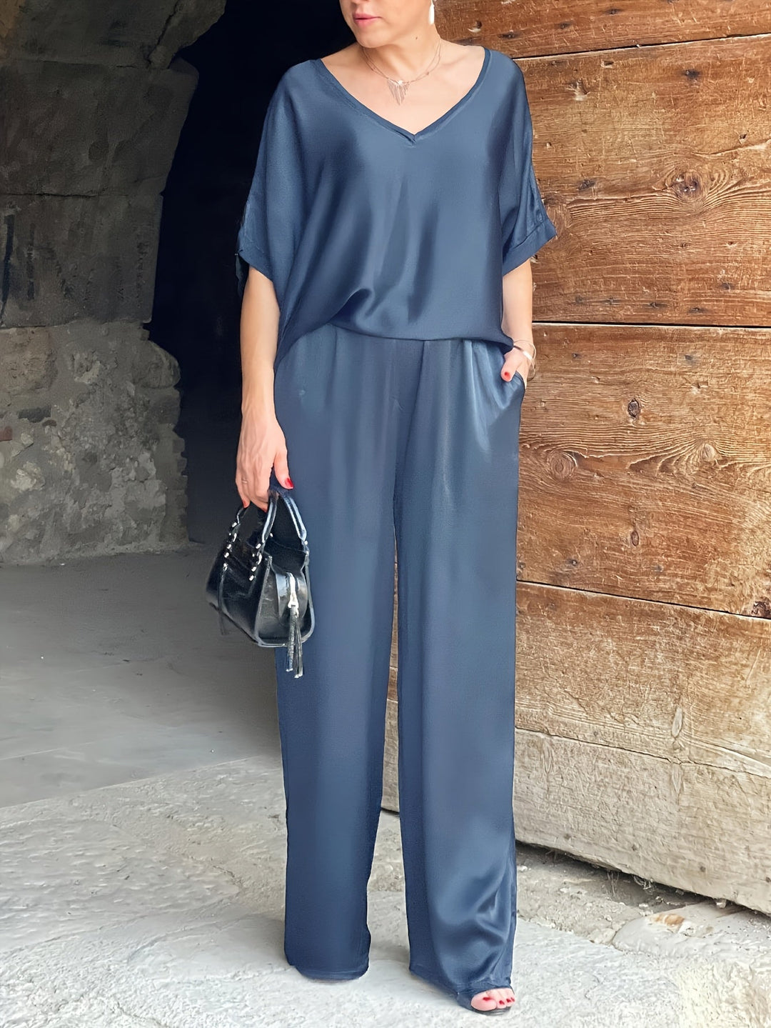 Ashlee - Elegante Completo A Due Pezzi Con Maniche Corte