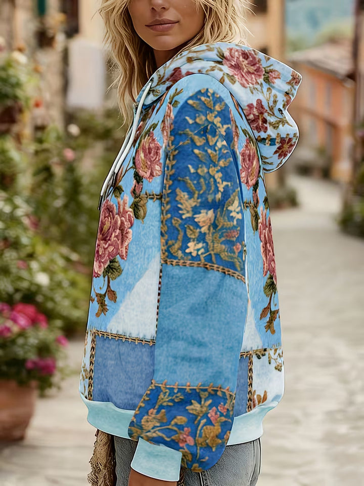 Norella - Felpa Con Cappuccio a Maniche Lunghe in Patchwork Floreale