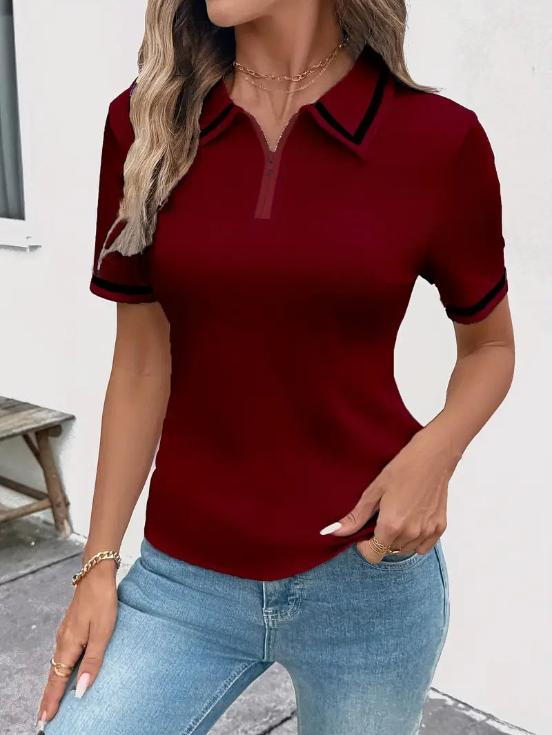 Vasilka - Elegante Top a Maniche Corte Con Colletto