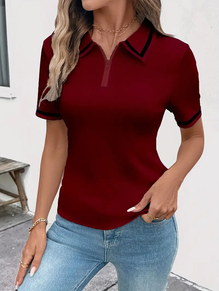 Vasilka - Elegante Top a Maniche Corte Con Colletto
