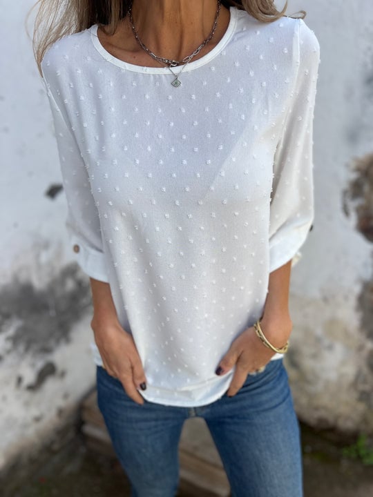 Lyutsiya - Camicia Casuale Con Polsini Grandi Ricamati A Girocollo
