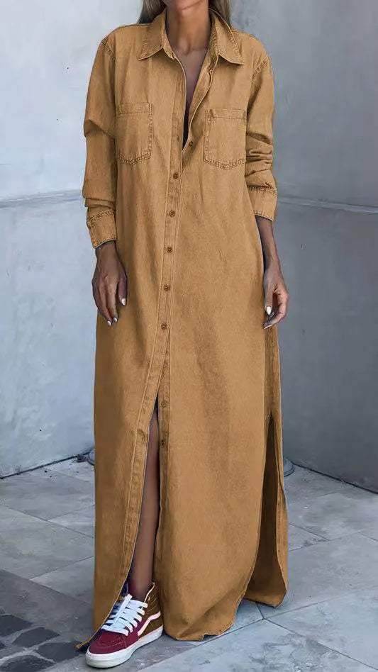 Chondona - Abito in Denim Con Maniche Lunghe E Risvolti