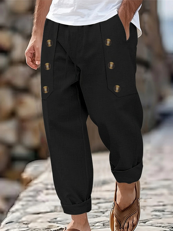 Beslan - Elegante Pantalone A Gamba Dritta Con Bottoni Dorati