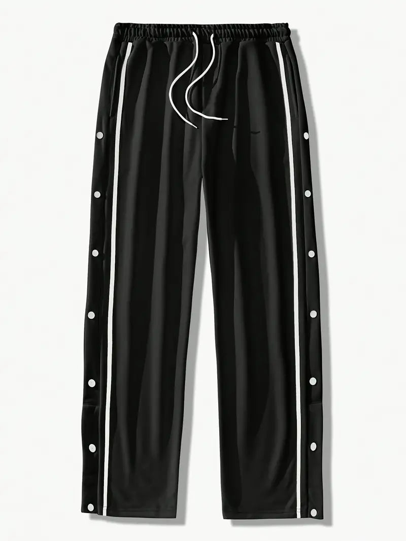 Mendis - Pantaloni Sportivi Casual a Gamba Dritta Con Bottoni a Pressione