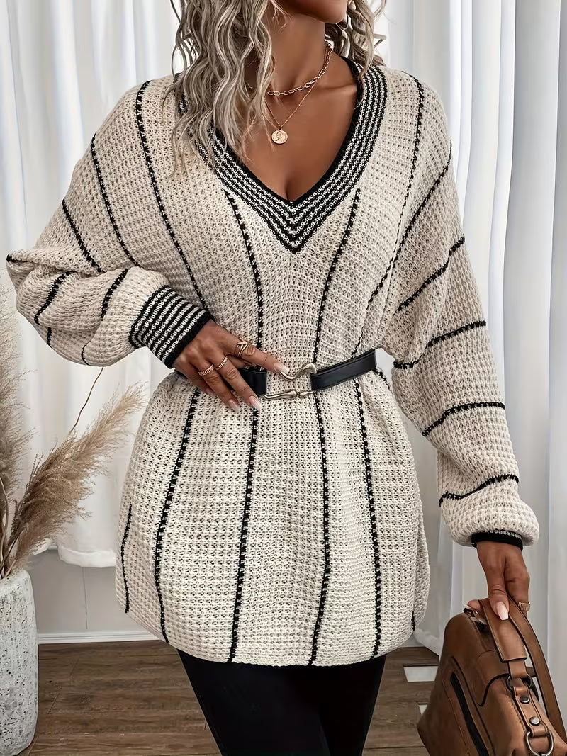 Lykke - Maglione Sovradimensionato a Righe Con Scollo a V