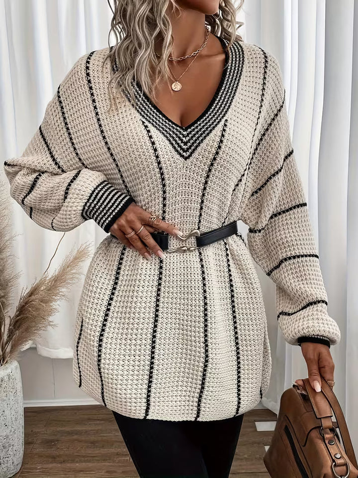 Lykke - Maglione Sovradimensionato a Righe Con Scollo a V