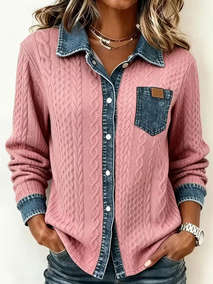Eryna - Maglia a Maniche Lunghe Con Motivo a Trecce e Colletto in Denim