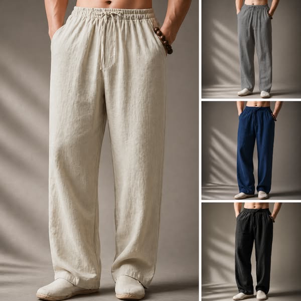 Jooa - Pantaloni Sportivi Larghi in Lino Traspirante Con Coulisse