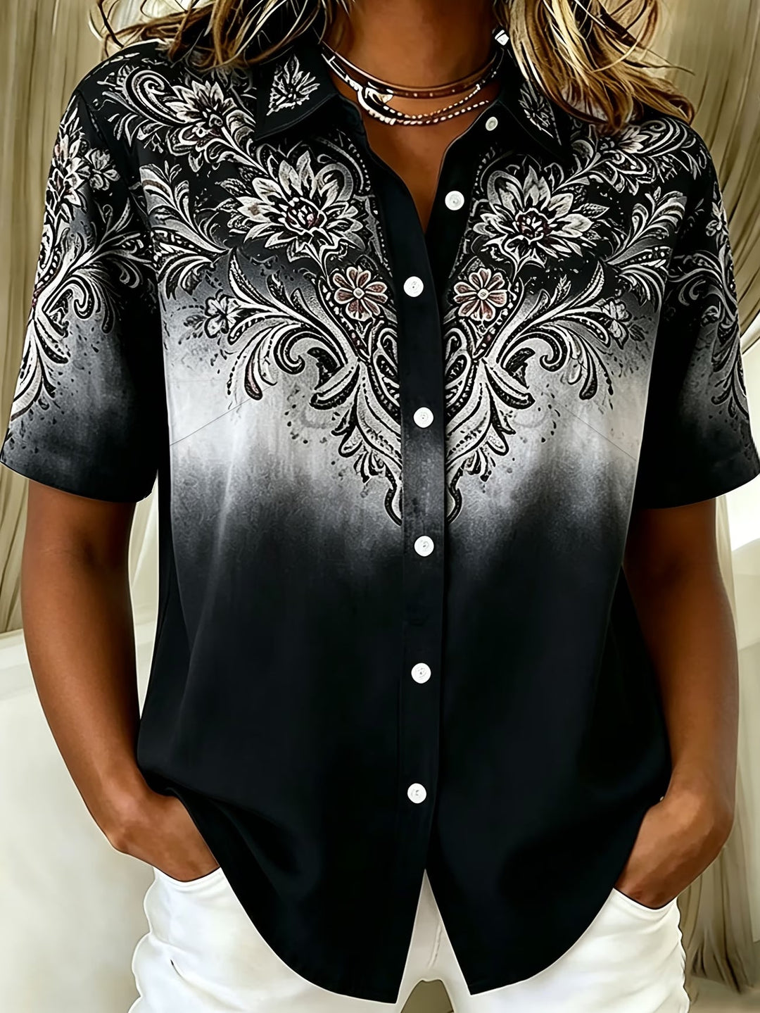 Marcelena - Camicia Casual a Maniche Corte Con Bottoni