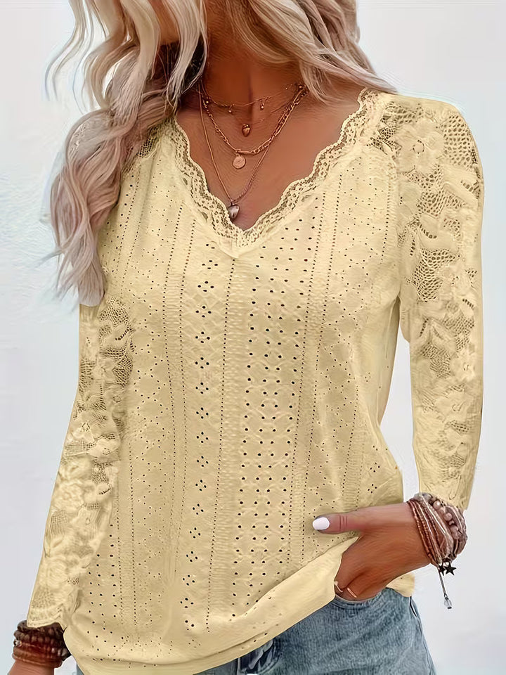 Shaleva - Camicia Elegante a Maniche Lunghe Con Scollo a V in Pizzo