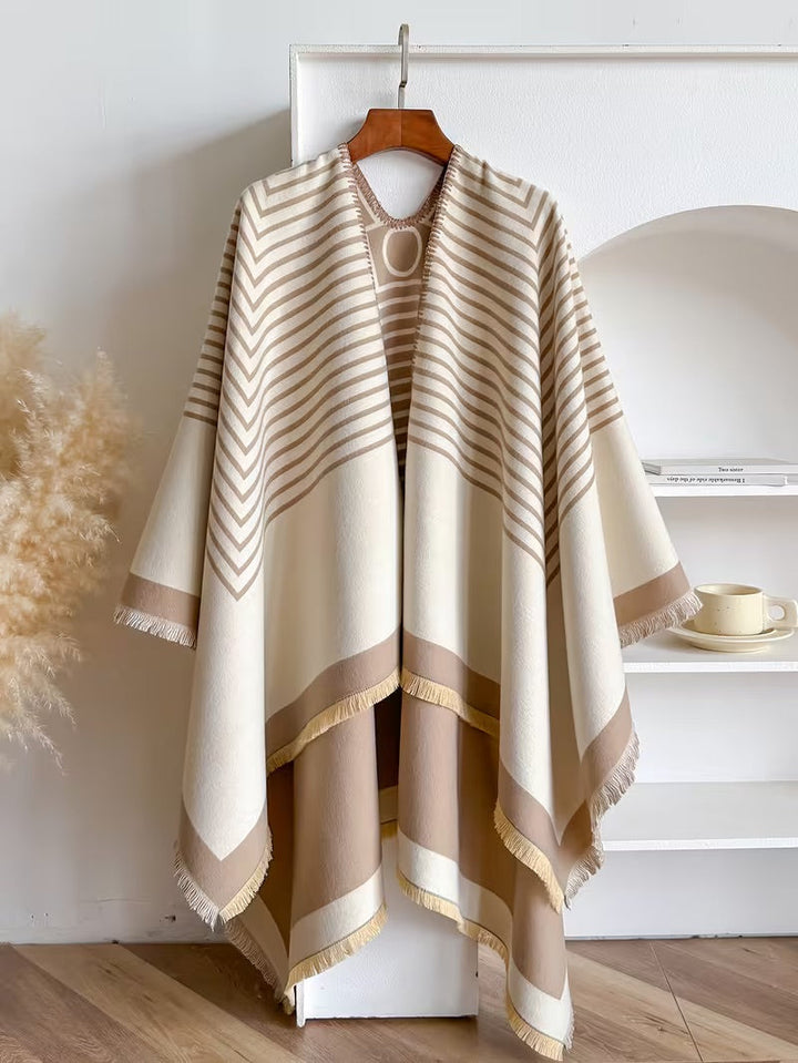 Taisija - Scialle Jacquard a Righe Reversibile In Finto Cashmere