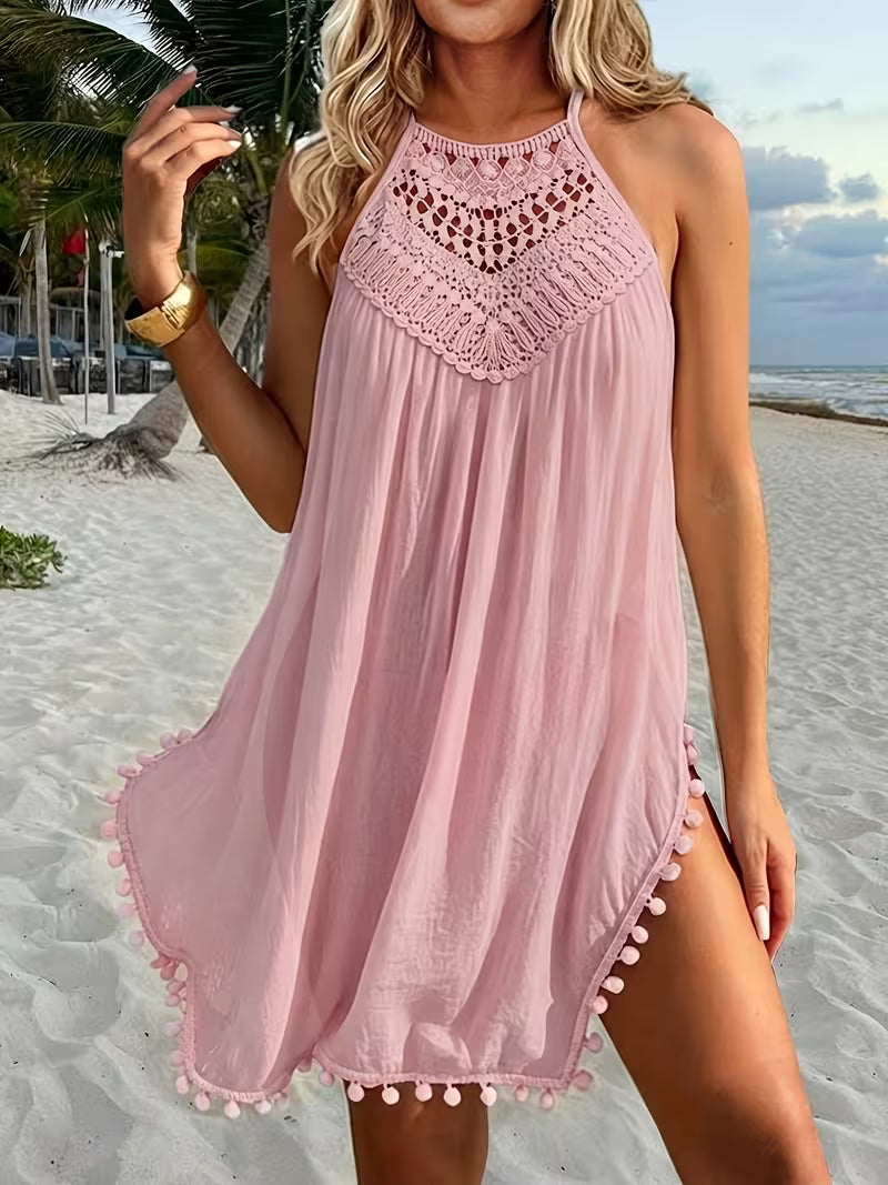 Shiena - Elegante Abito Con Scollo All'americana in Pizzo Lavorato All'uncinetto