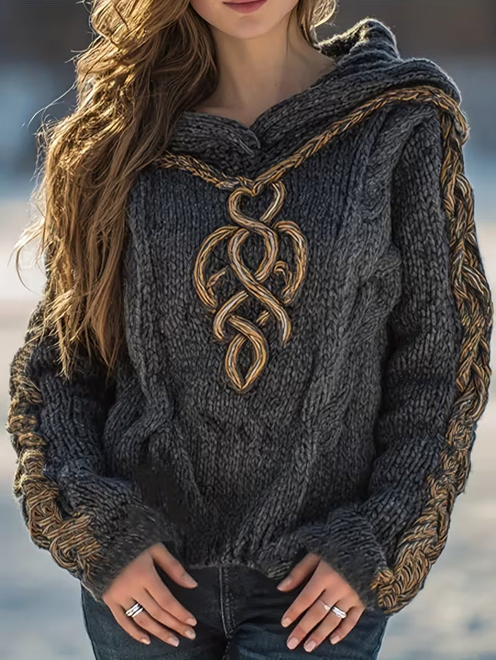 Cypriana - Elegante Maglione Lavorato a Maglia Con Cappuccio