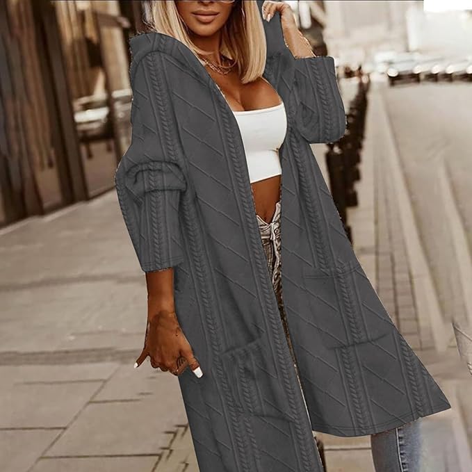 Cytheria - Cardigan Con Cappuccio, Lavorato a Trecce e Con Maniche Lunghe
