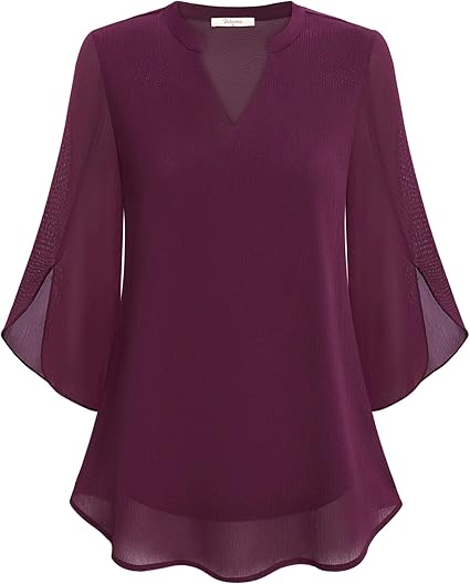 Marijana - Camicetta In Chiffon Con Scollo a V e Linea Ad A