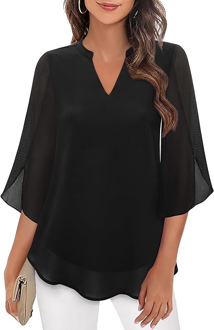 Marijana - Camicetta In Chiffon Con Scollo a V e Linea Ad A