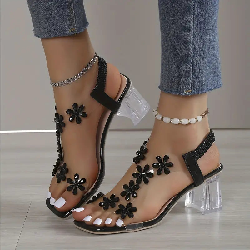 Graciela - Sandali Con Tacco Alto Cristalli Floreali