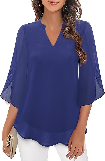 Marijana - Camicetta In Chiffon Con Scollo a V e Linea Ad A