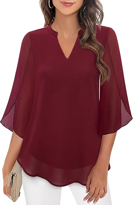 Marijana - Camicetta In Chiffon Con Scollo a V e Linea Ad A