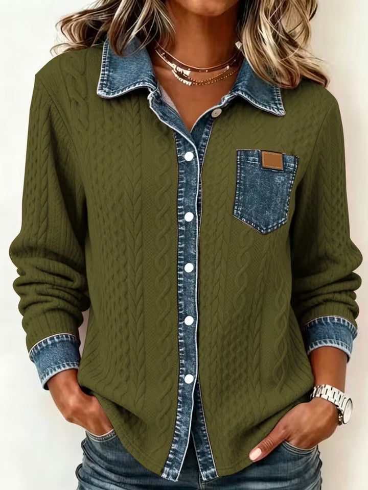 Eryna - Maglia a Maniche Lunghe Con Motivo a Trecce e Colletto in Denim