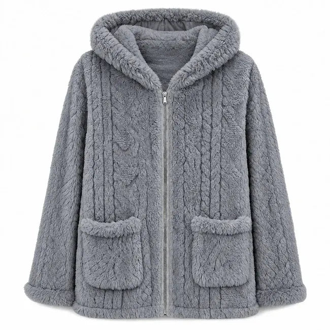 Nazija - Cardigan Casual in Peluche Con Cappuccio