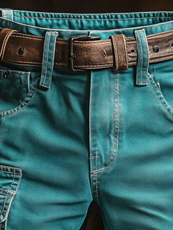 Pantaloncini Cargo Multiuso Da Uomo in Tessuto Ripstop Retrò (Con Cintura)