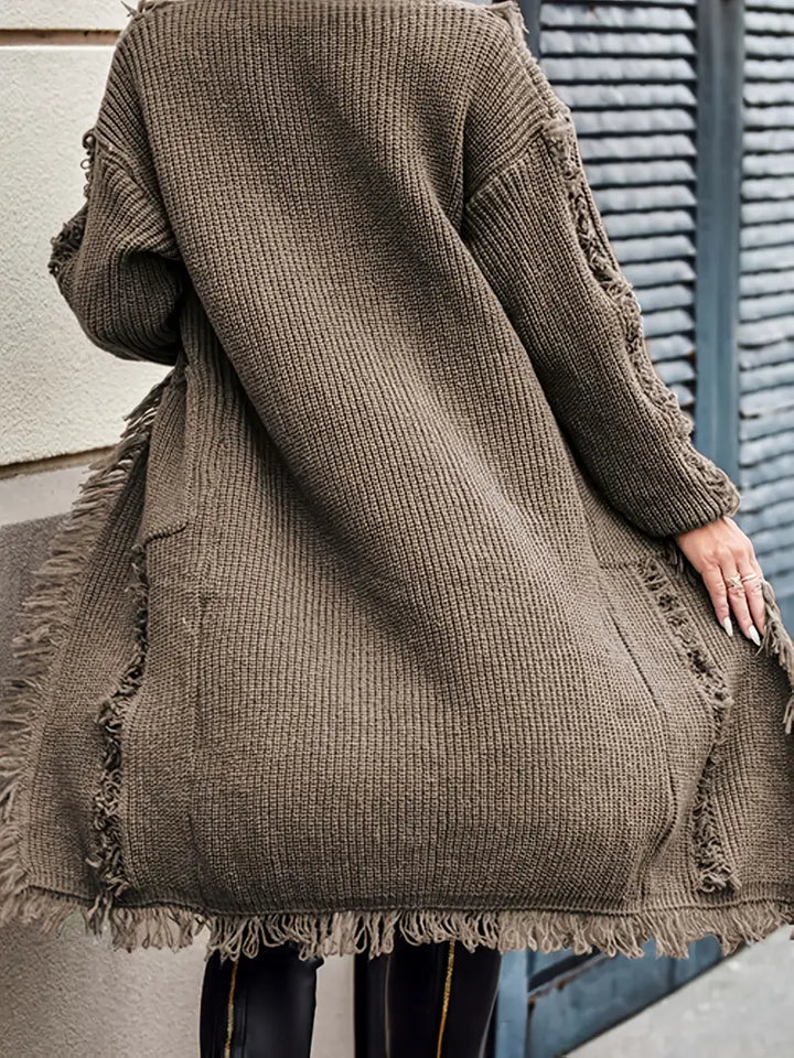 Ramziya - Elegante Nappa Lunga Cardigan Con Tasca