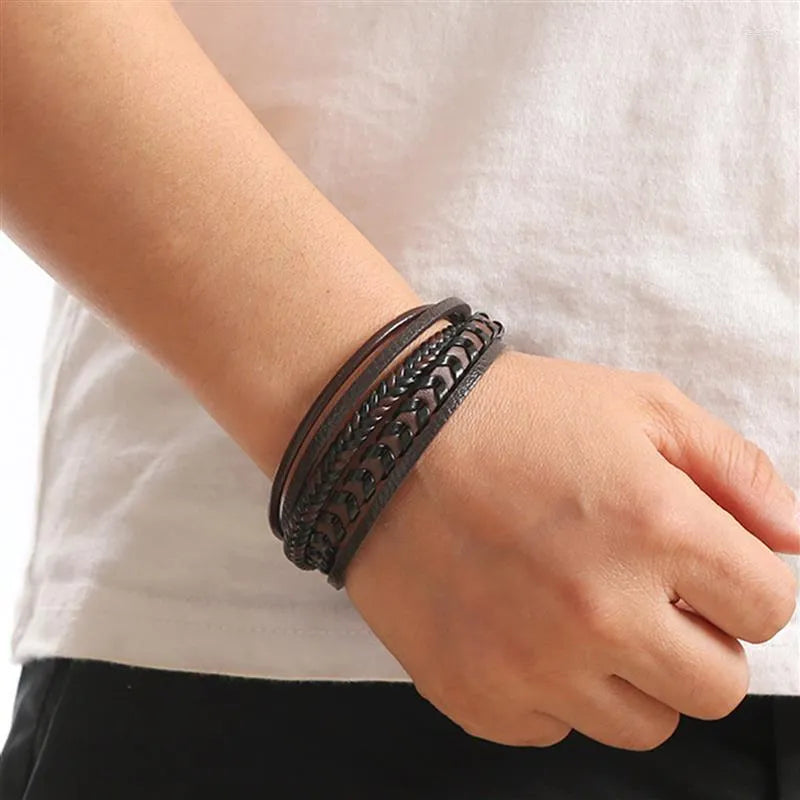 Lennart - Bracciale Intrecciato in Corda di Cuoio Multistrato
