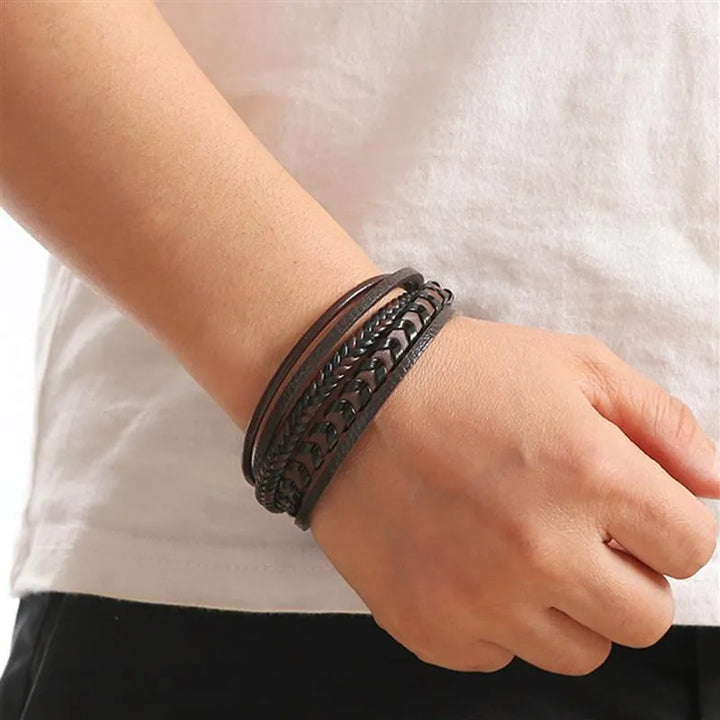 Lennart - Bracciale Intrecciato in Corda di Cuoio Multistrato