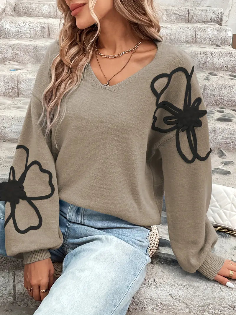 Semira - Maglione a Maniche Lunghe Con Ricami Floreali