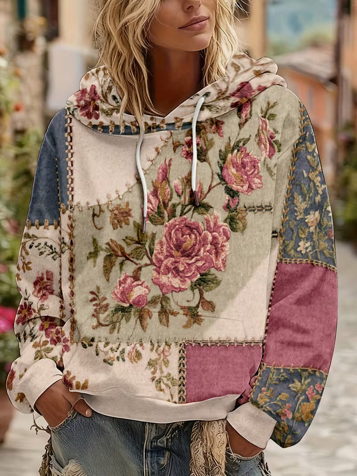 Norella - Felpa Con Cappuccio a Maniche Lunghe in Patchwork Floreale