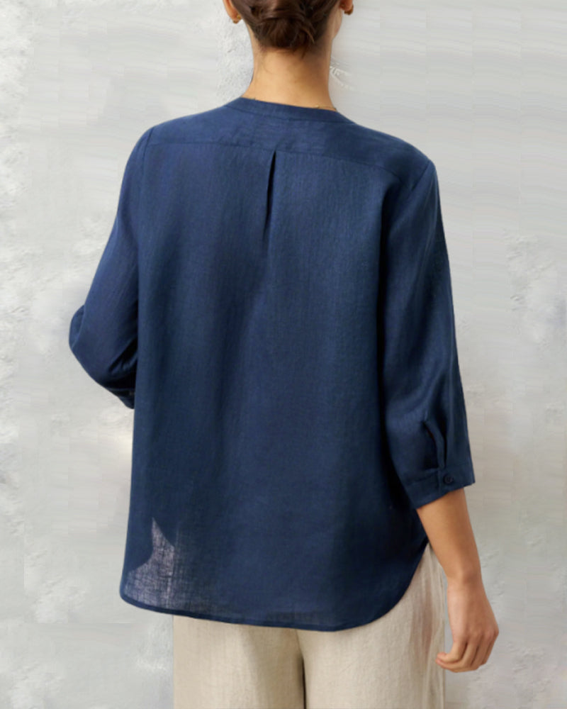 Itsasne - Camicia In Cotone Con Maniche a Tre Quarti e Bottoni