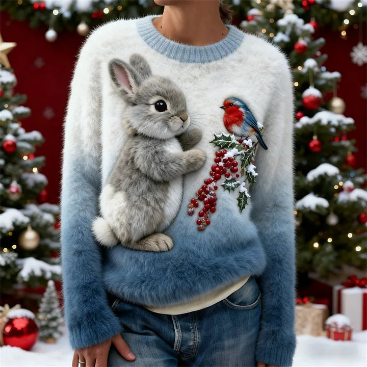 Suzette - Maglione di Peluche Con Coniglio Natalizio
