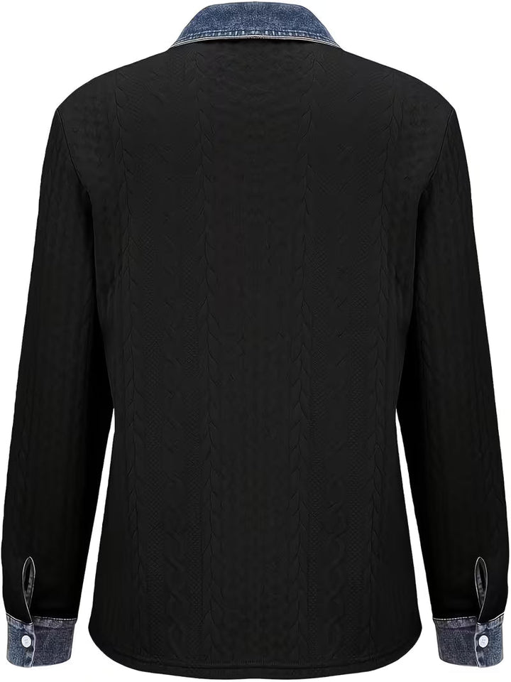 Eryna - Maglia a Maniche Lunghe Con Motivo a Trecce e Colletto in Denim
