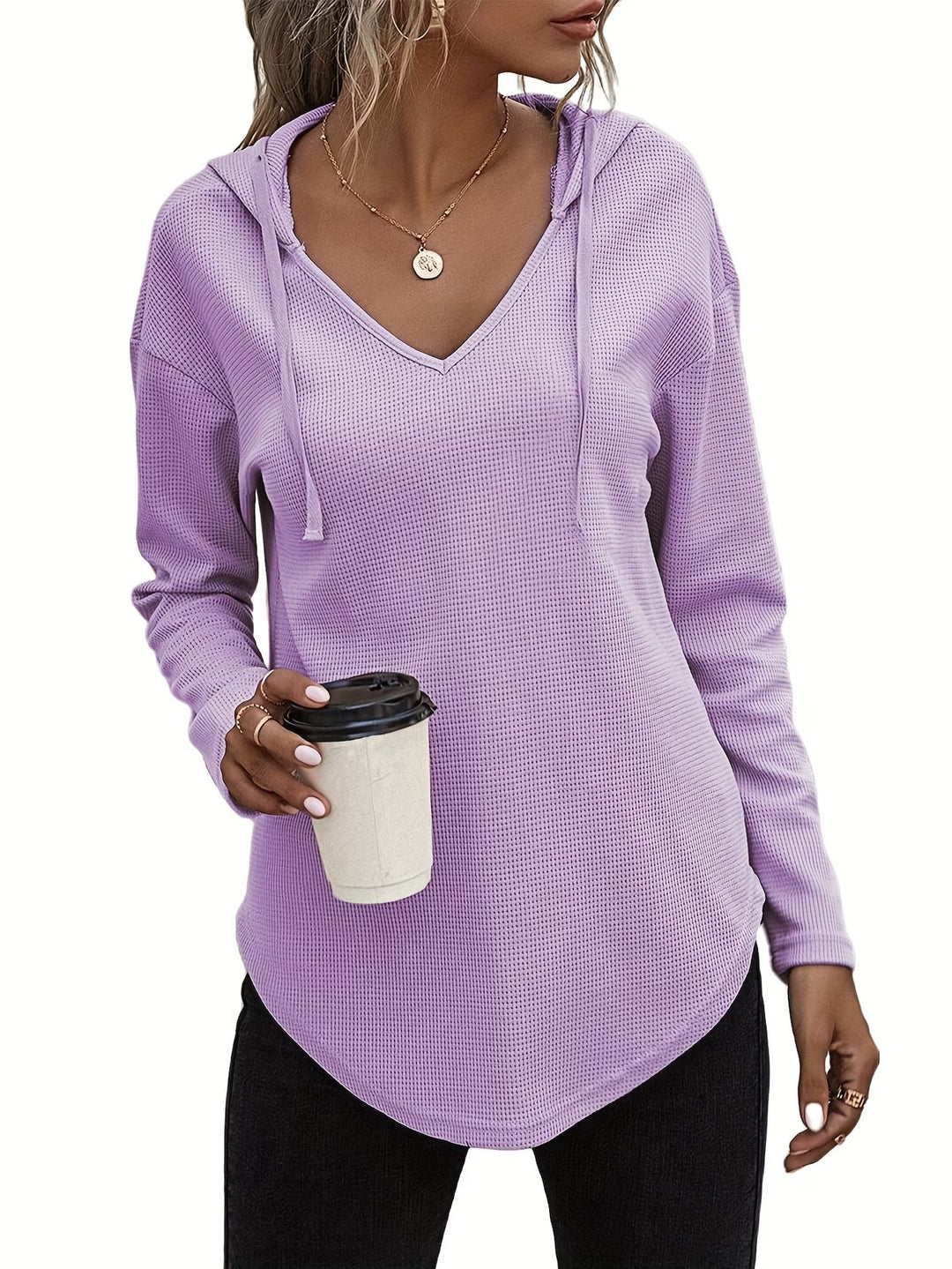 Seonie - Felpa Con Cappuccio a Maniche Lunghe E Scollo a V