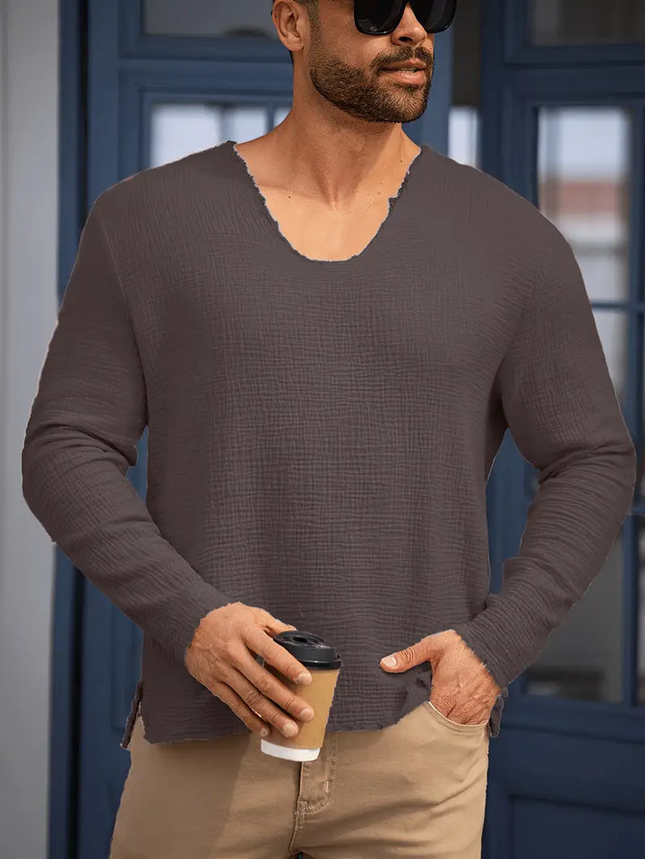 Demetrio - Camicia Casual Comoda a Maniche Lunghe Con Scollo a V