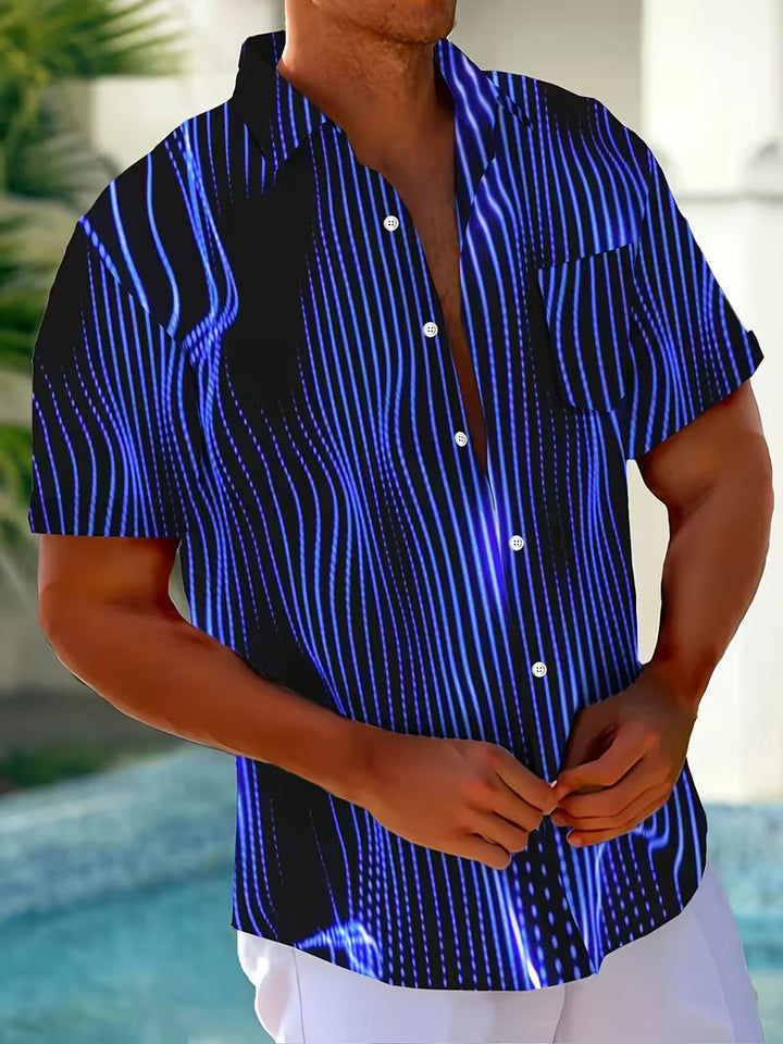 Ludwig - Camicia Casual Con Stampa a Righe Artistiche