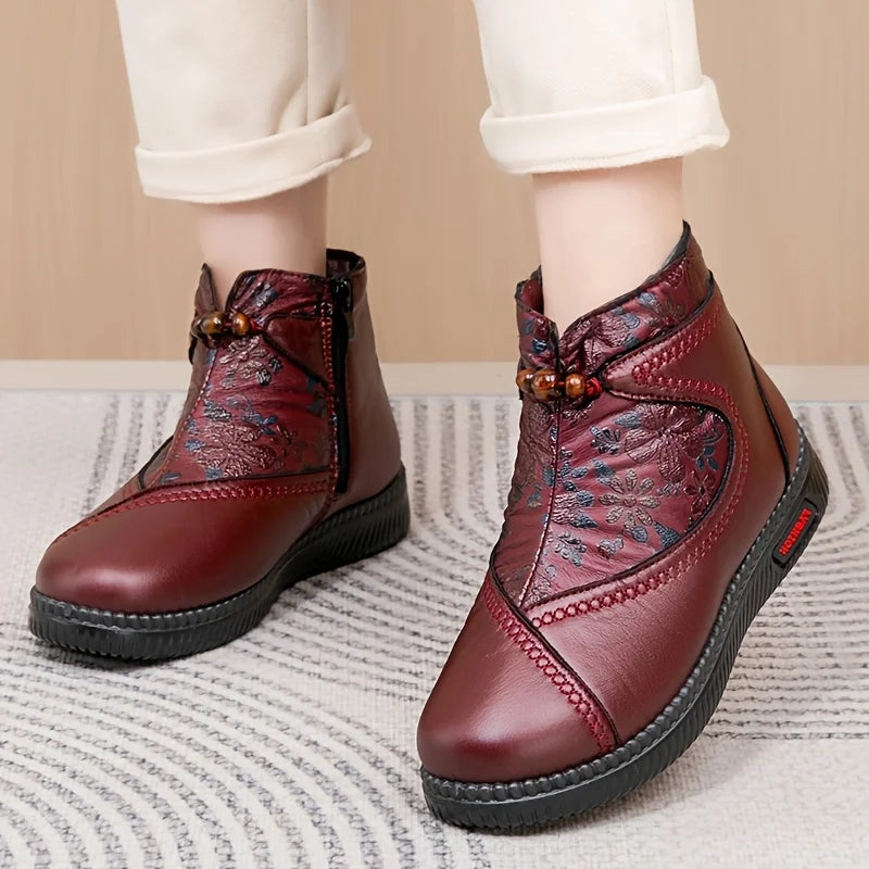 Robbie - Stivaletti Vintage In Pelle Con Motivo Floreale