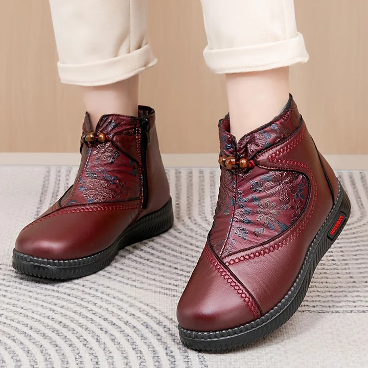 Robbie - Stivaletti Vintage In Pelle Con Motivo Floreale