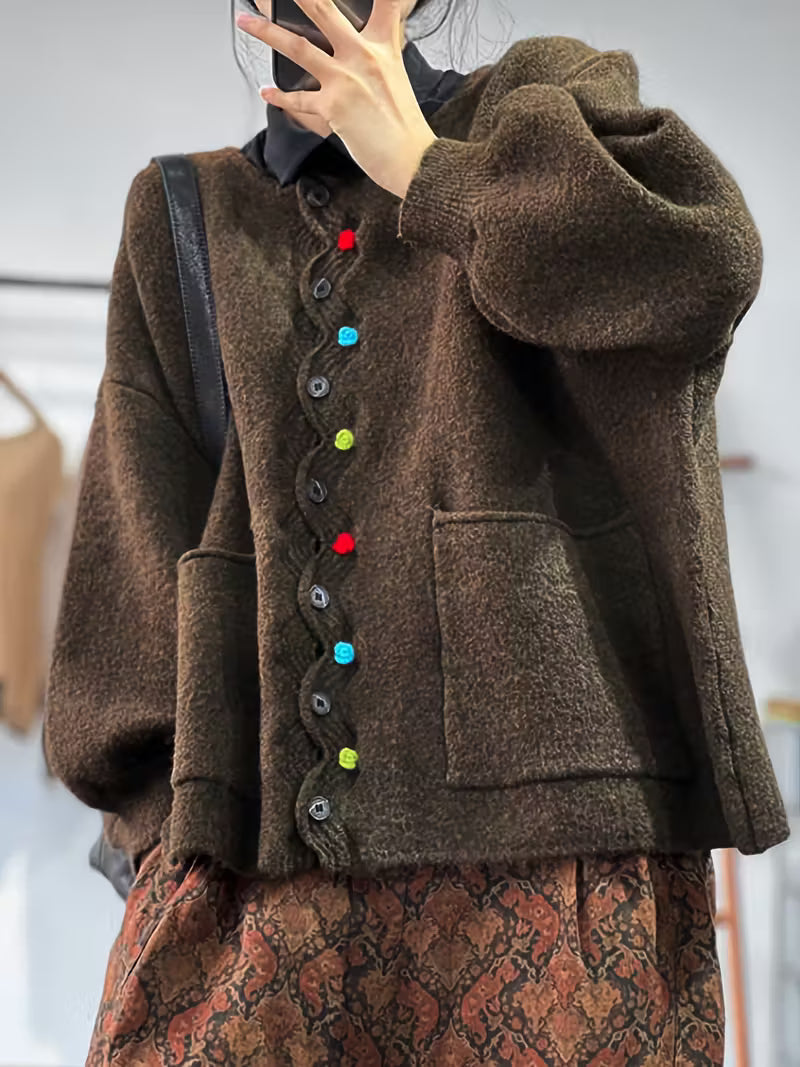 Kynza - Cardigan Sovradimensionato Con Bottoni Colorati Sul Davanti