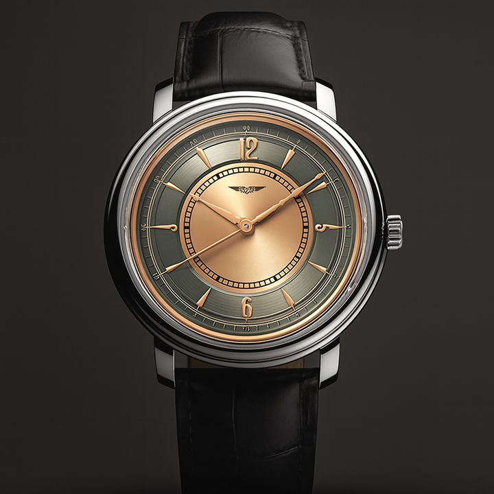 AurexTime - Orologio Classico In Pelle Con Quadrante Bicolore Dorato