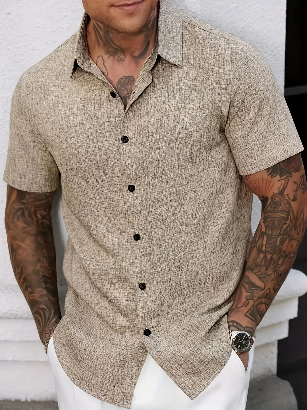 Dwight - Camicia Leggera In Misto Lino A Maniche Corte
