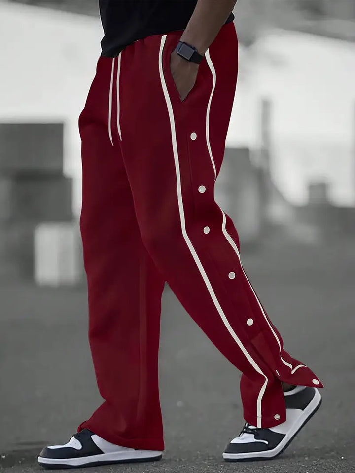 Mendis - Pantaloni Sportivi Casual a Gamba Dritta Con Bottoni a Pressione