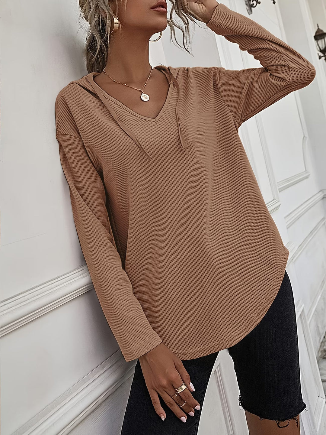 Seonie - Felpa Con Cappuccio a Maniche Lunghe E Scollo a V