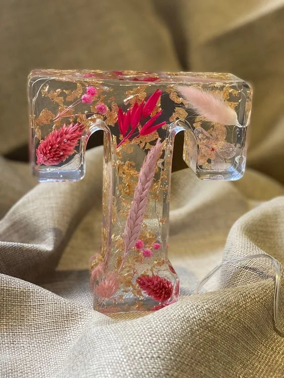FloraShine - Lampada Da Notte in Resina Con Fiori Fatti a Mano