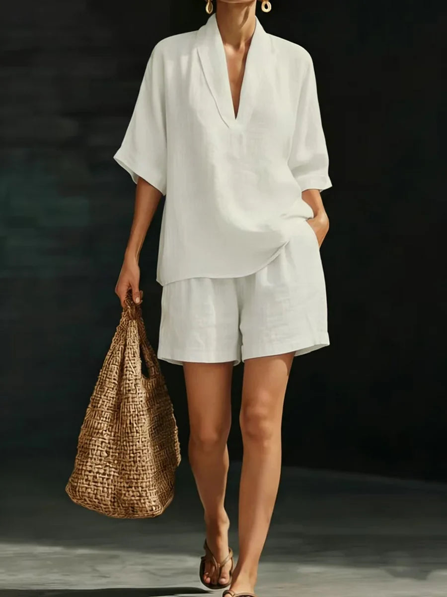 Silvani - Set Composto Da Top Casual in Cotone Con Scollo a V E Pantaloncini