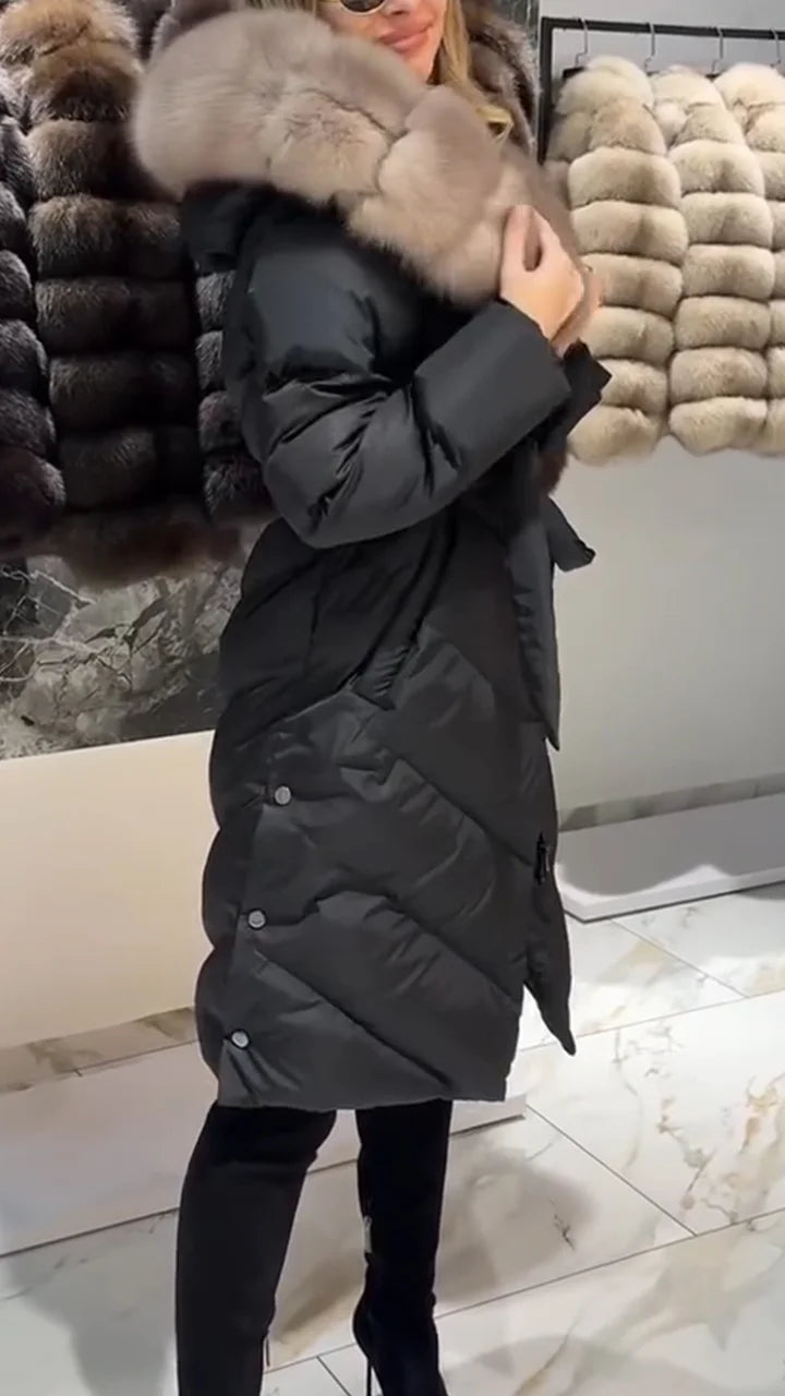 Nastasya - Cappotto Casuale In Cotone Con Collo In Pelliccia