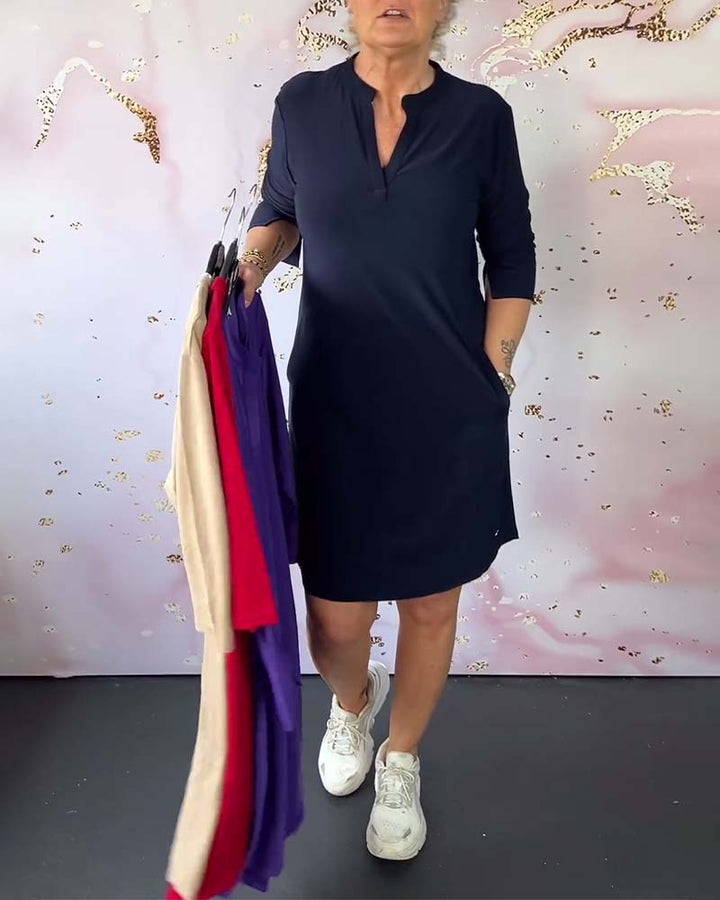 Sabela - Abito Semplice Alla Moda Con Scollo a V
