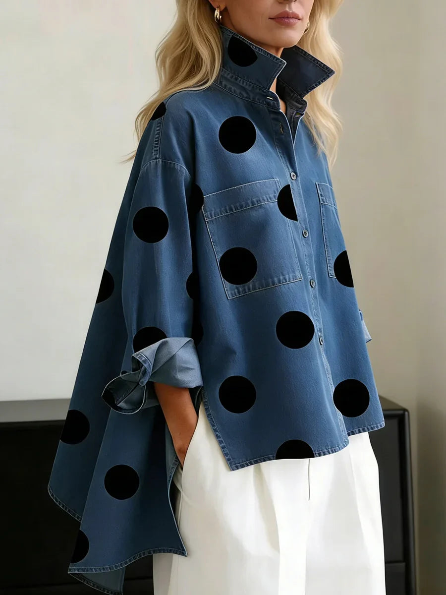 Ranulya - Elegante Top Con Stampa a Pois Artistica