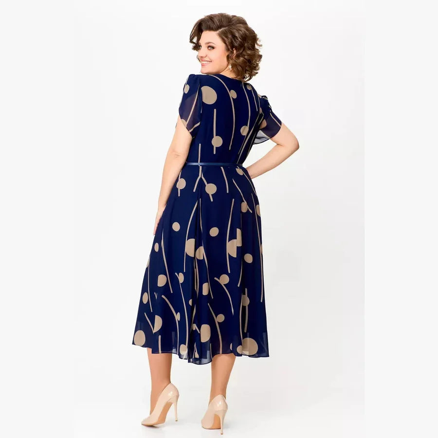 Nazeli - Abito Midi In Chiffon Con Stampa a Pois